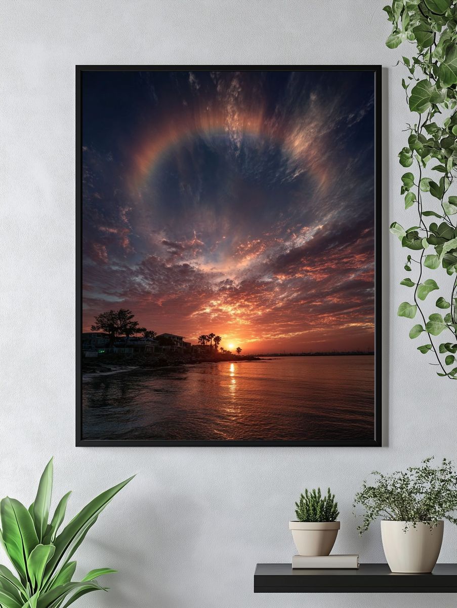 Sunset Halo Seascape Photography Poster. — room view 4