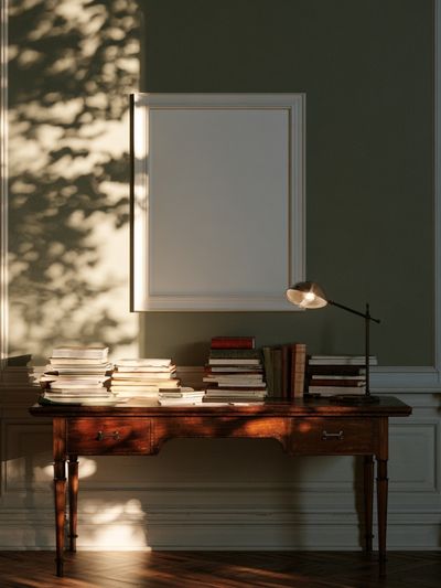 Sunlit Study Desk Photography Poster.