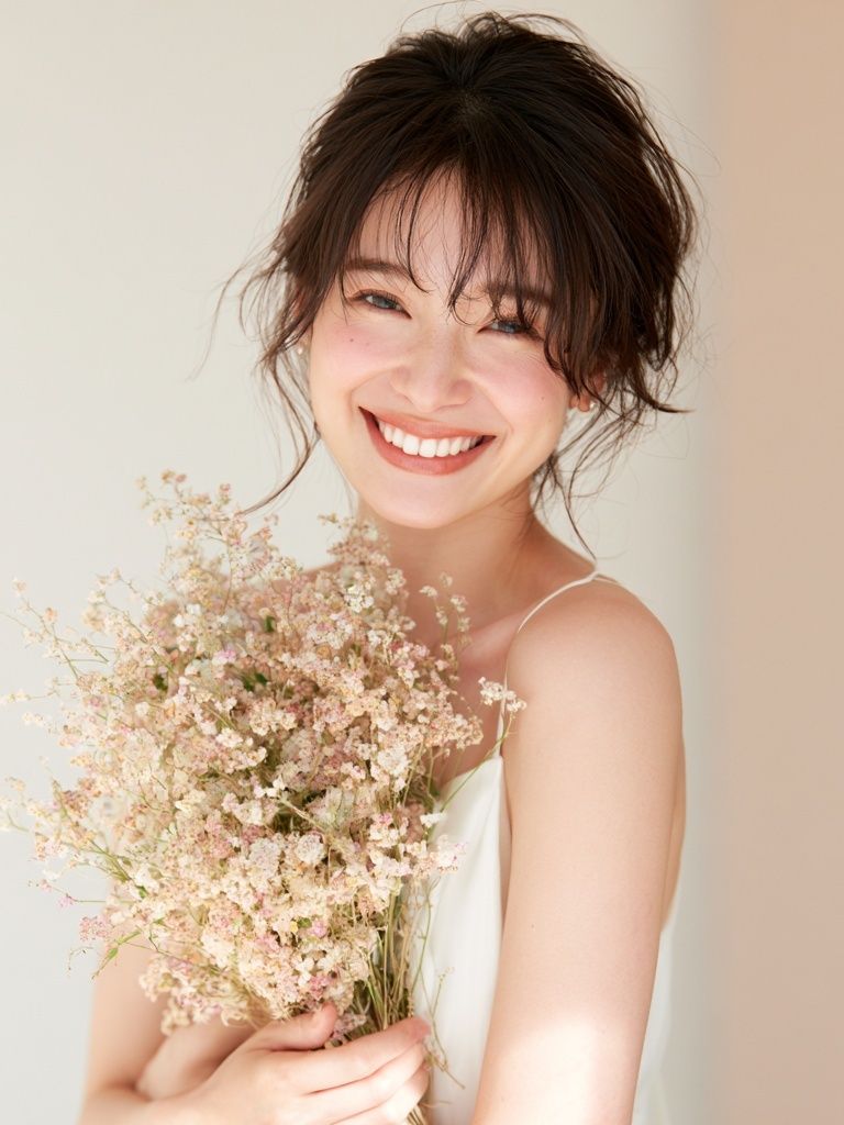 Smiling Woman with Flowers Photography Poster. poster — photography art