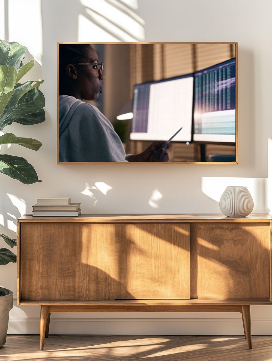 Coder at Dual Monitors Photography Poster. — room view 3