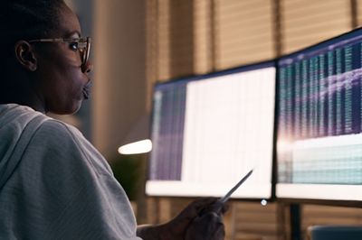 Coder at Dual Monitors Photography Poster.