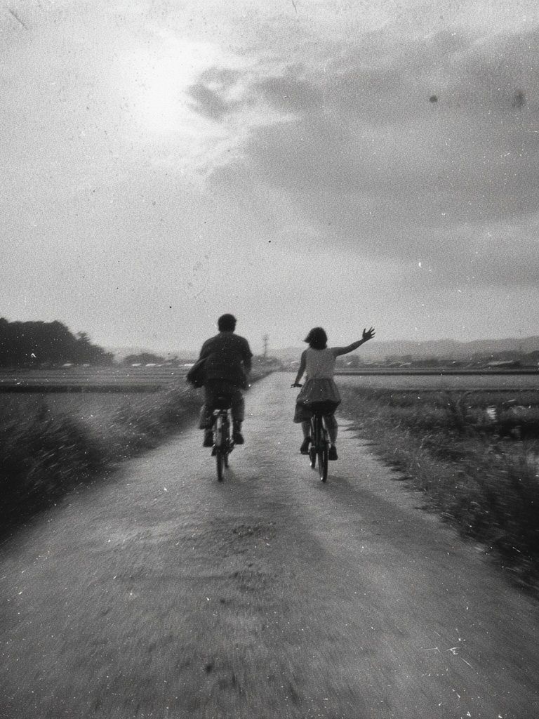 Cycling Friends Black-White Poster. poster — photography art