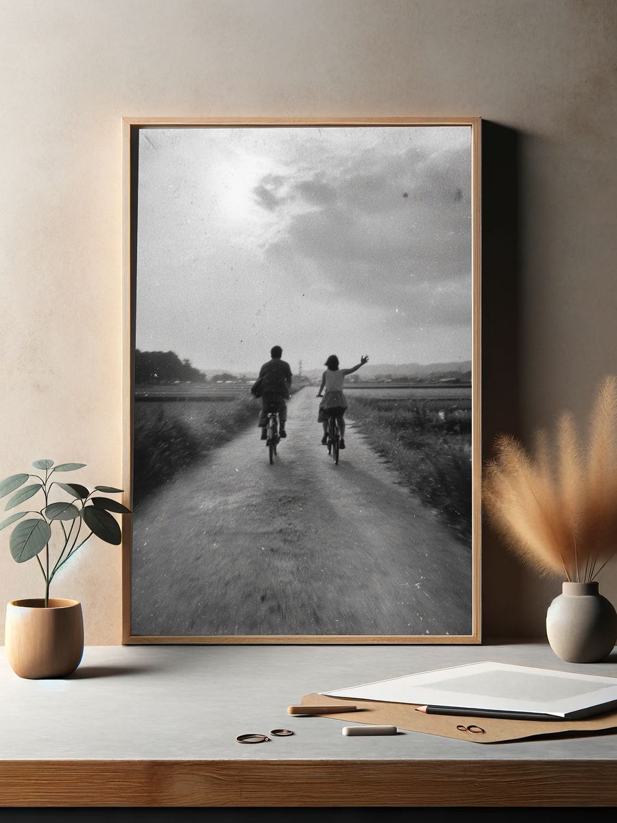 Cycling Friends Black-White Poster. — room view 2