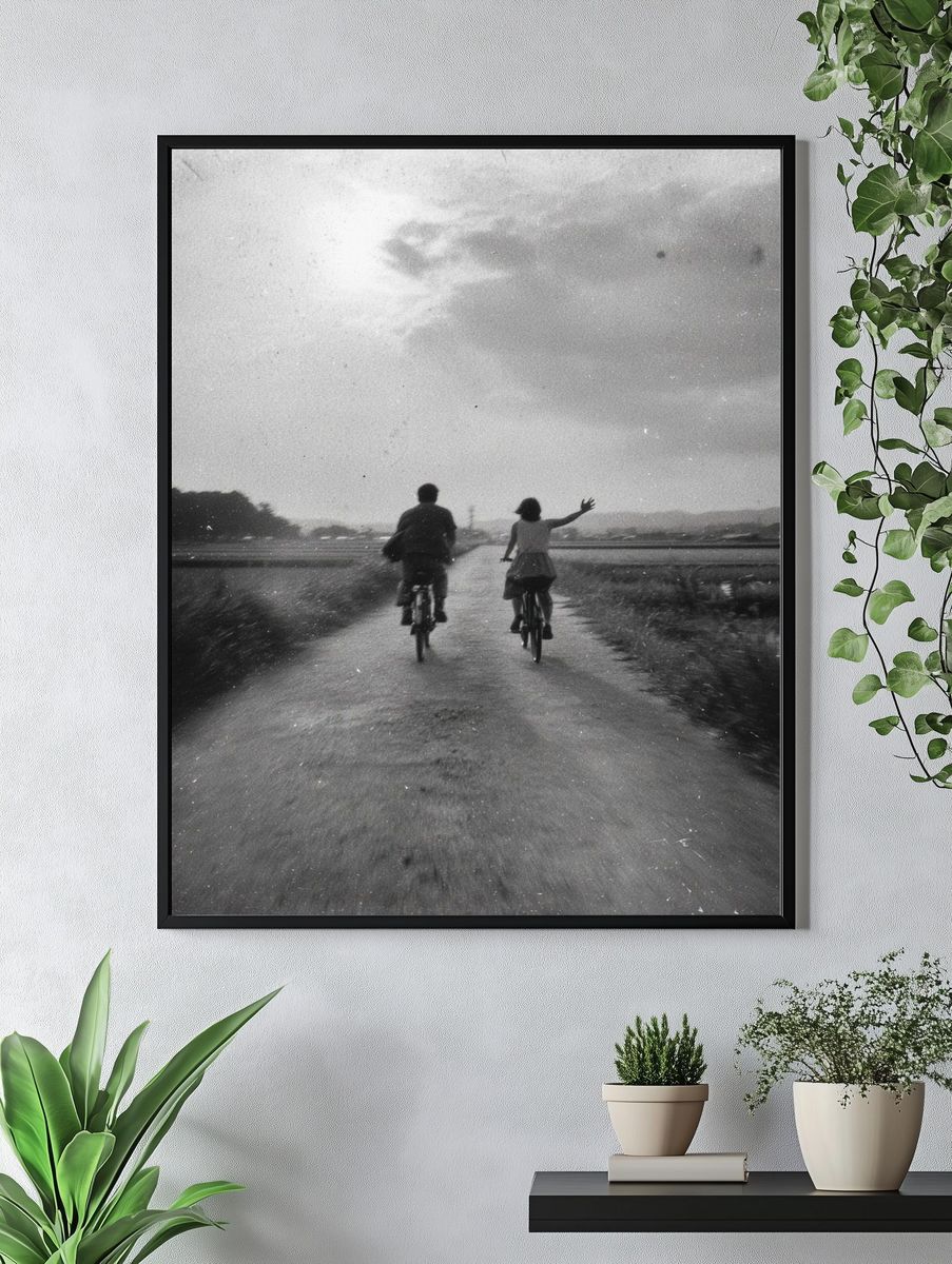 Cycling Friends Black-White Poster. — room view 4