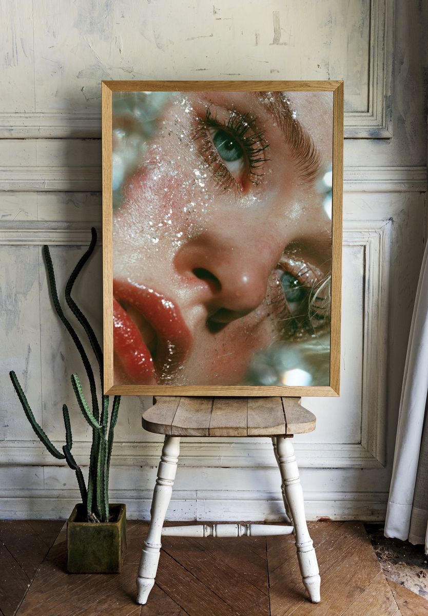 Glittered Face Close-Up Photography Poster. — room view 1
