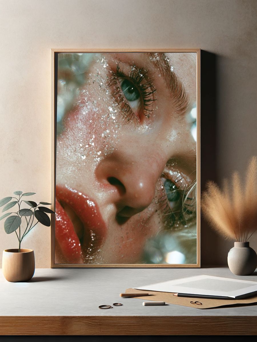 Glittered Face Close-Up Photography Poster. — room view 2