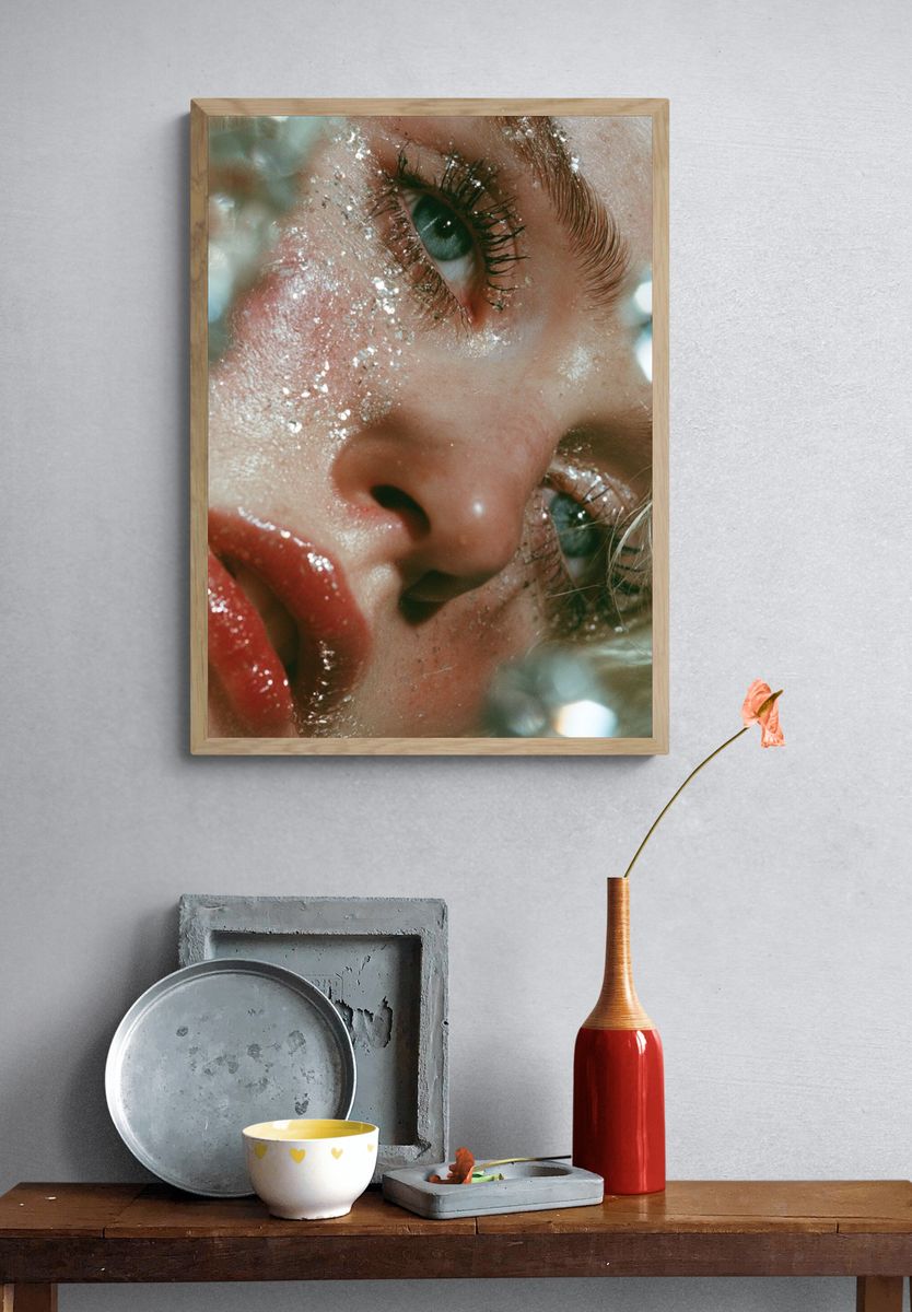 Glittered Face Close-Up Photography Poster. — room view 3