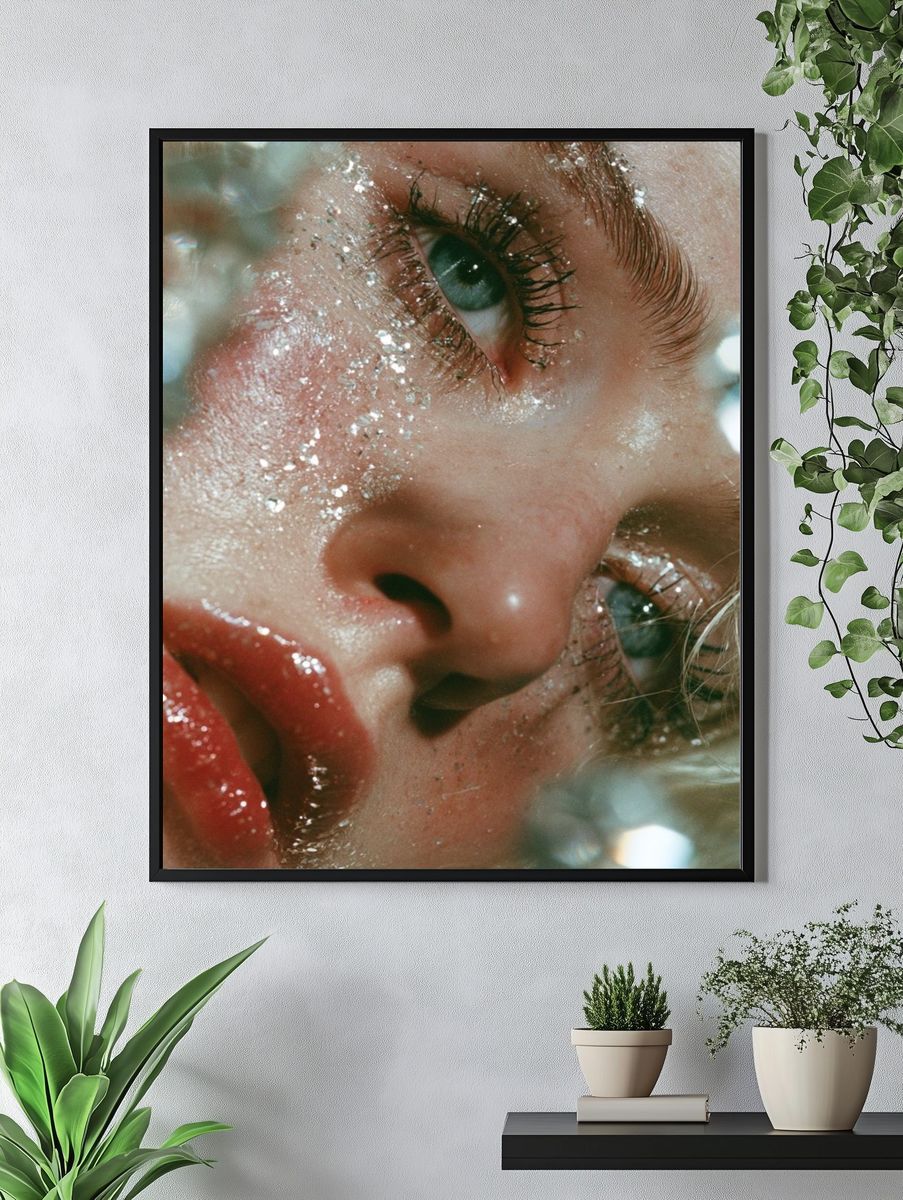 Glittered Face Close-Up Photography Poster. — room view 4