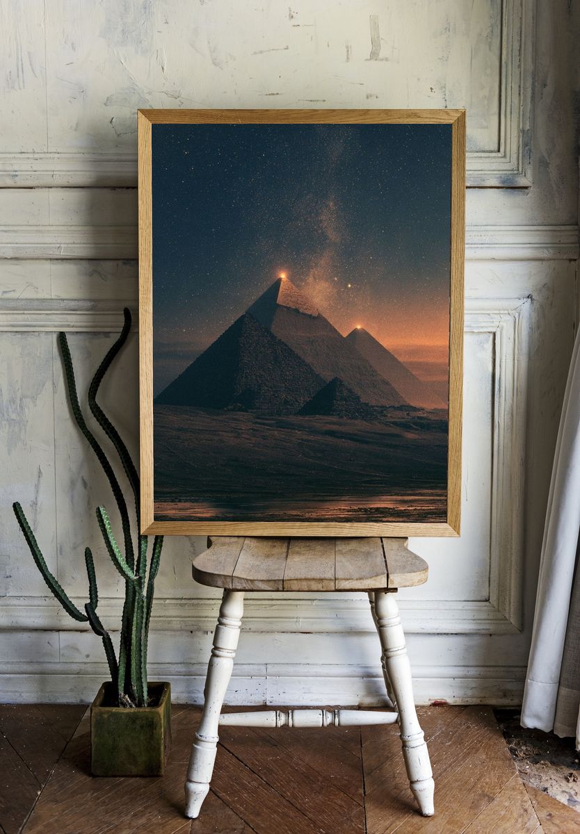 Pyramids Under Starry Sky Poster. room preview