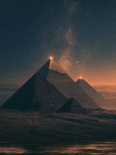 Pyramids Under Starry Sky Poster.
