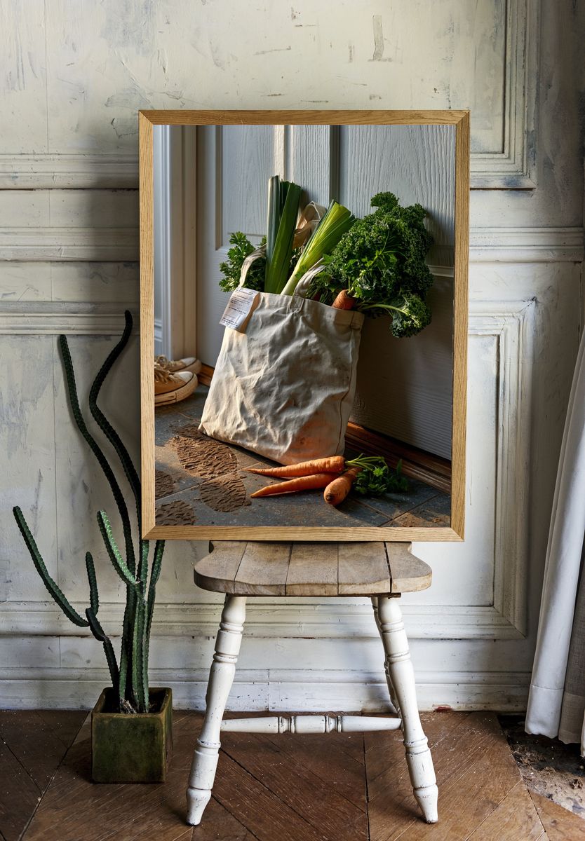 Rustic Vegetable Tote Photography Poster. — room view 1