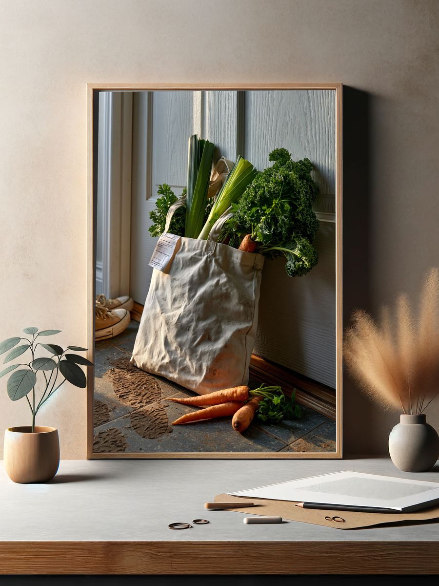 Rustic Vegetable Tote Photography Poster. — room view 2