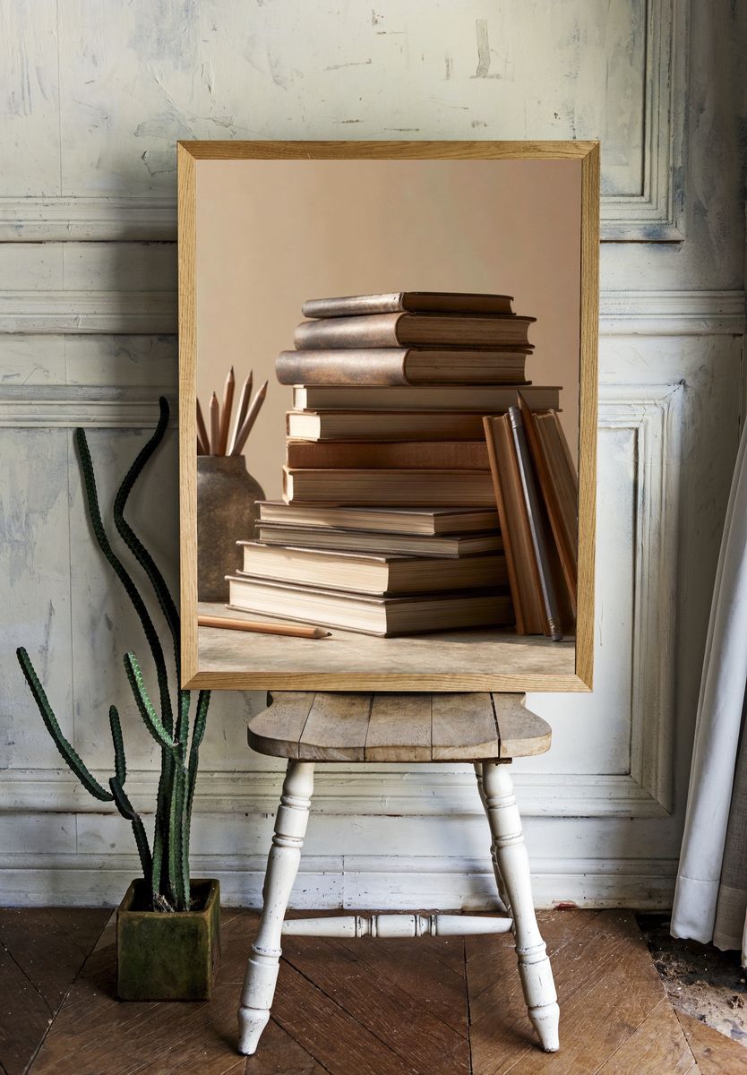 Stacked Books Still Life Poster. room preview