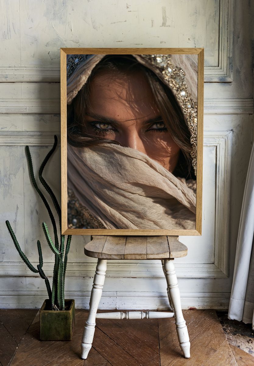 Veiled Gaze Portrait Print. room preview