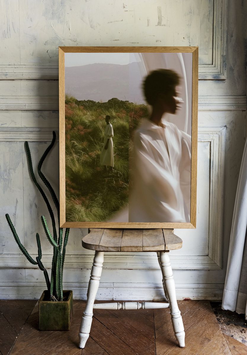 Dreamlike Figure in Grassland Photography Poster. room preview