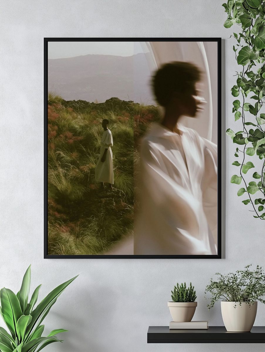 Dreamlike Figure in Grassland Photography Poster. — room view 4