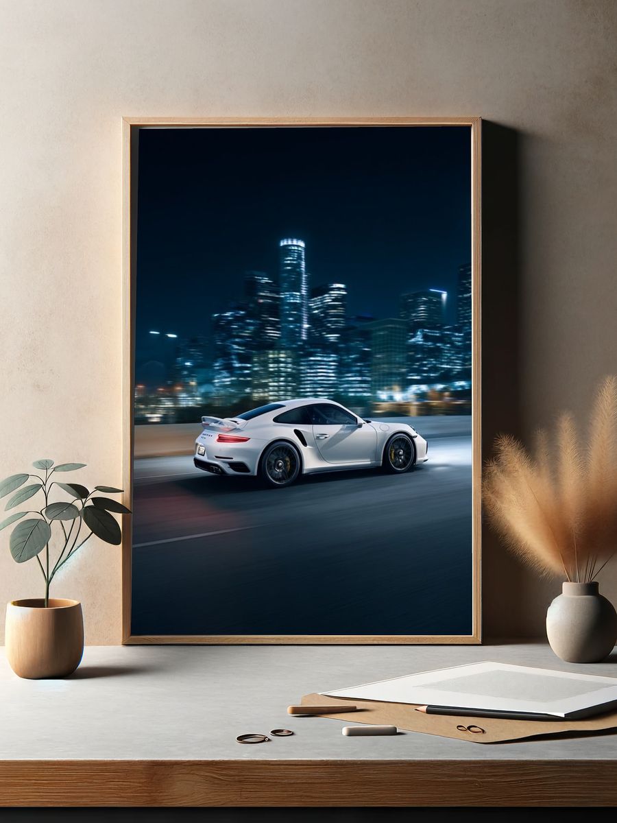 Night City Sports Car Photography Poster. — room view 2