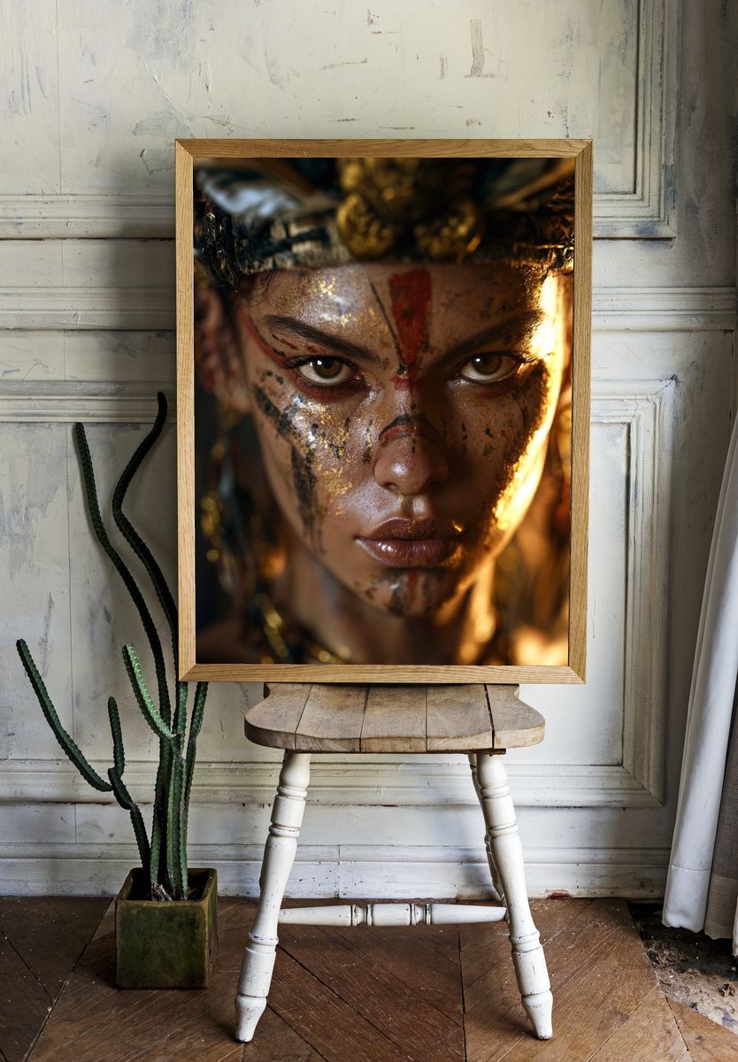 Golden Warrior Portrait Print. — room view 1