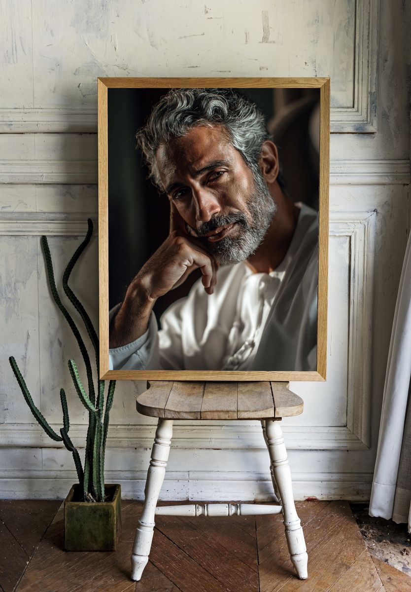 Contemplative Man Portrait Poster. room preview