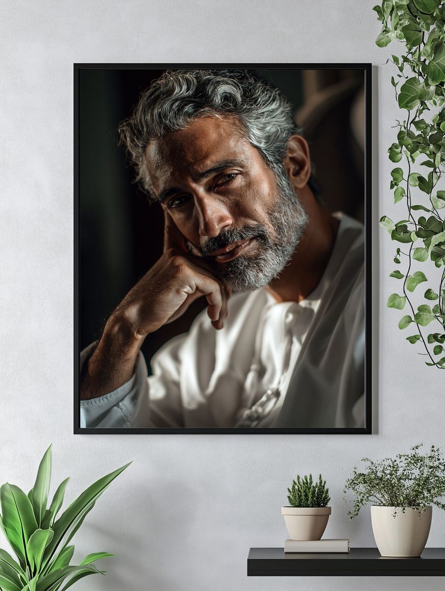 Contemplative Man Portrait Poster. — room view 4