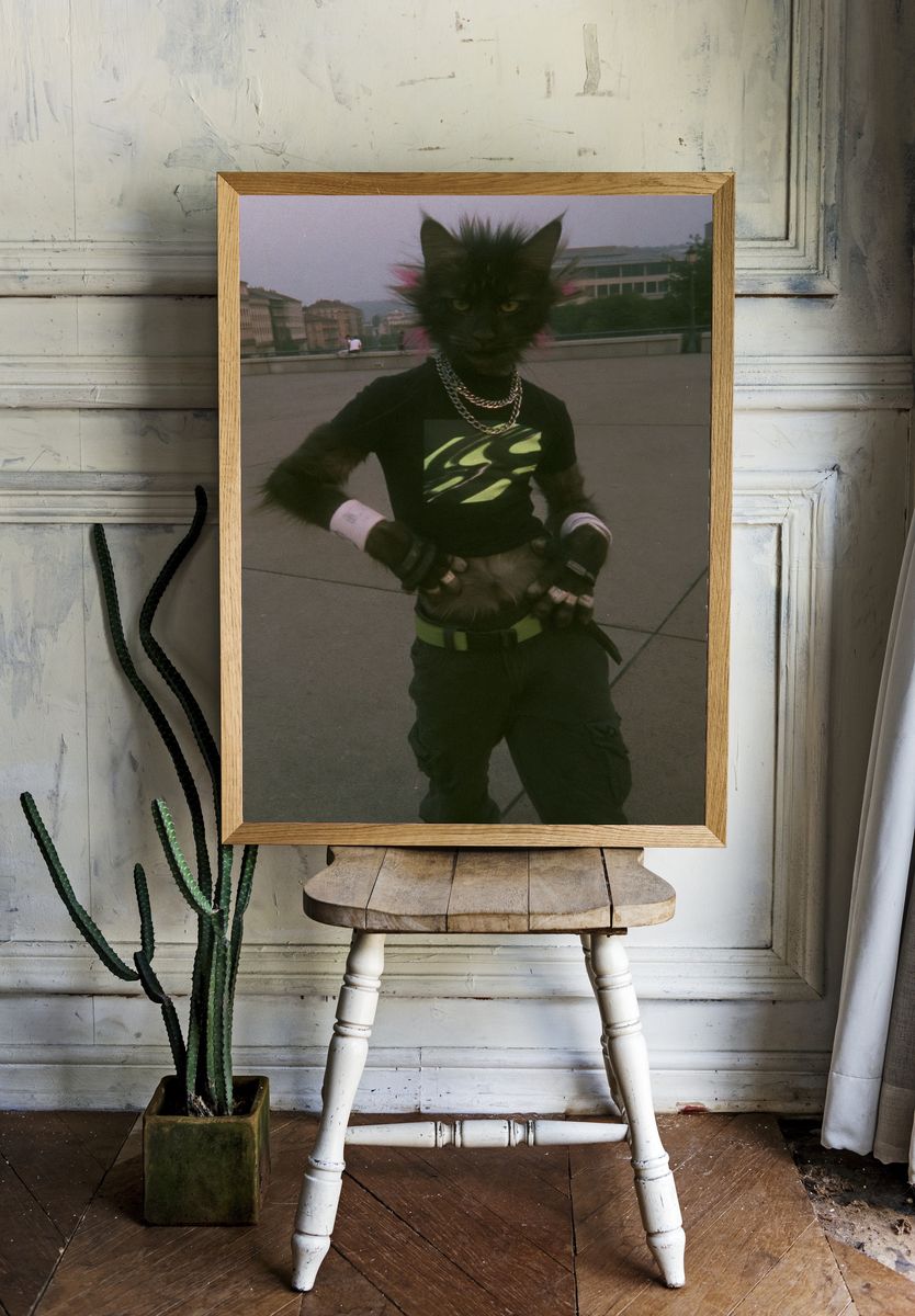 Cyber Cat Street Portrait Poster. — room view 1