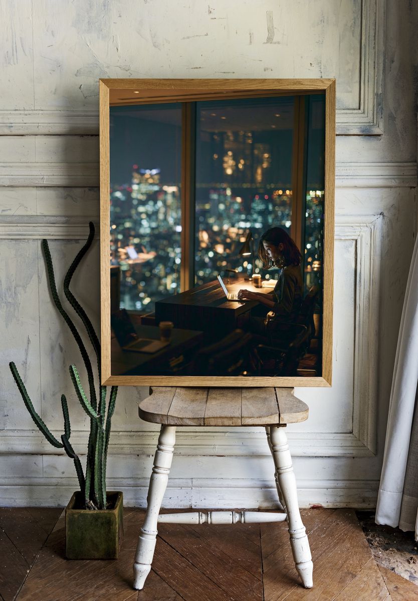 Night Office City Lights Photography Poster. room preview