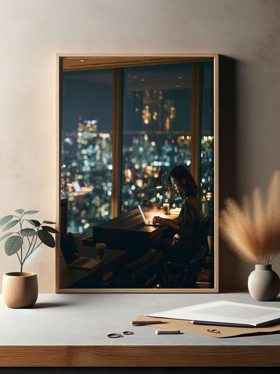 Night Office City Lights Photography Poster. — room view 2