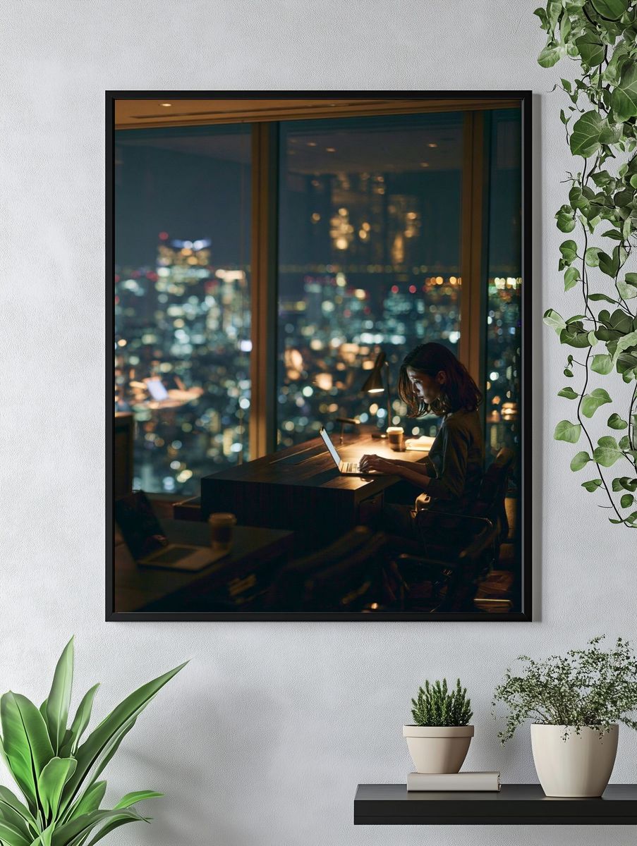 Night Office City Lights Photography Poster. — room view 4