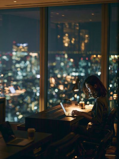 Night Office City Lights Photography Poster.