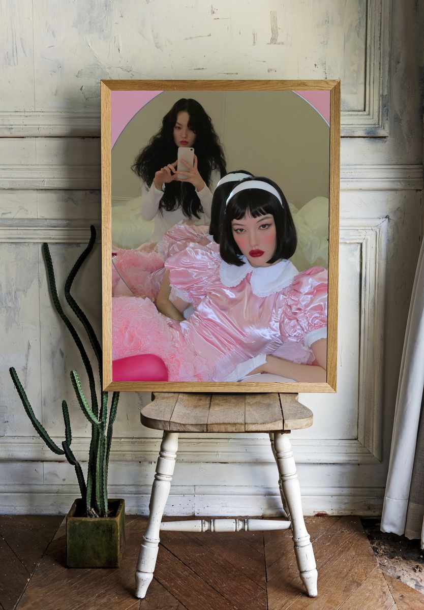 Pink Dollcore Self-Portrait Photography Poster. room preview