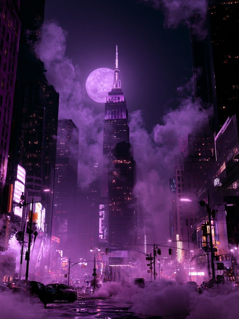 Purple Moonlit Cityscape Photography Poster. poster — photography art