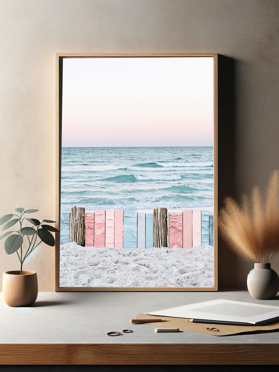 Pastel Seaside Fence Photography Poster. — room view 2