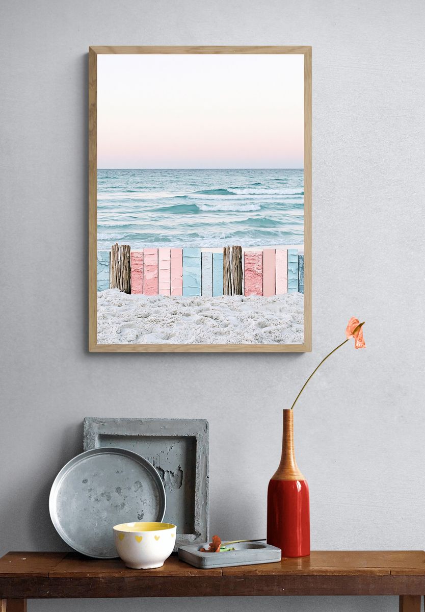 Pastel Seaside Fence Photography Poster. — room view 3