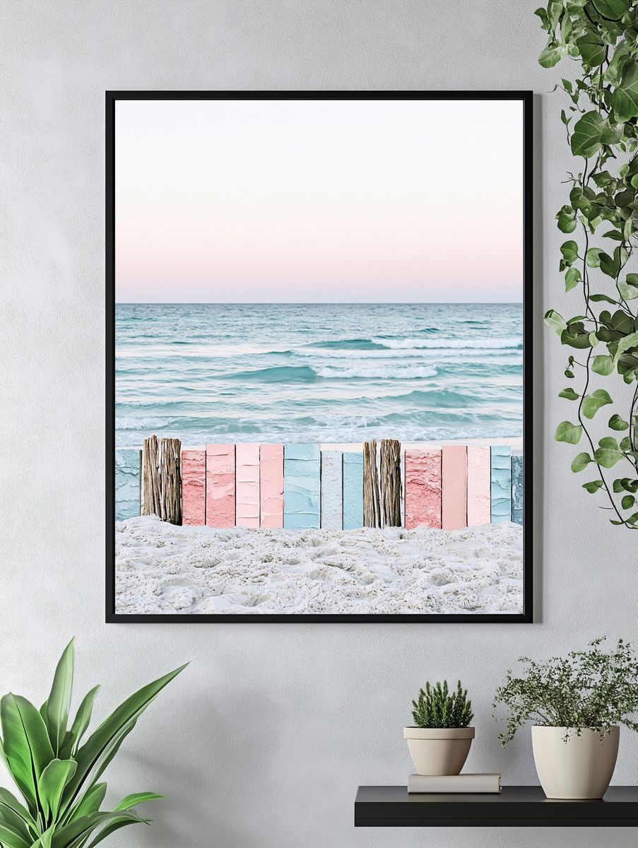Pastel Seaside Fence Photography Poster. — room view 4