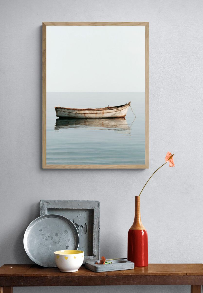 Solitary Boat by the Sea Poster. — room view 3