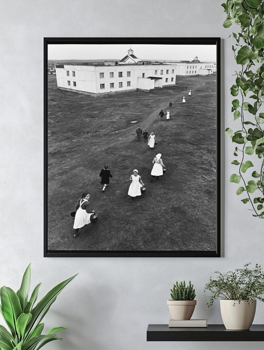 Village Walk in Black White Poster. — room view 4