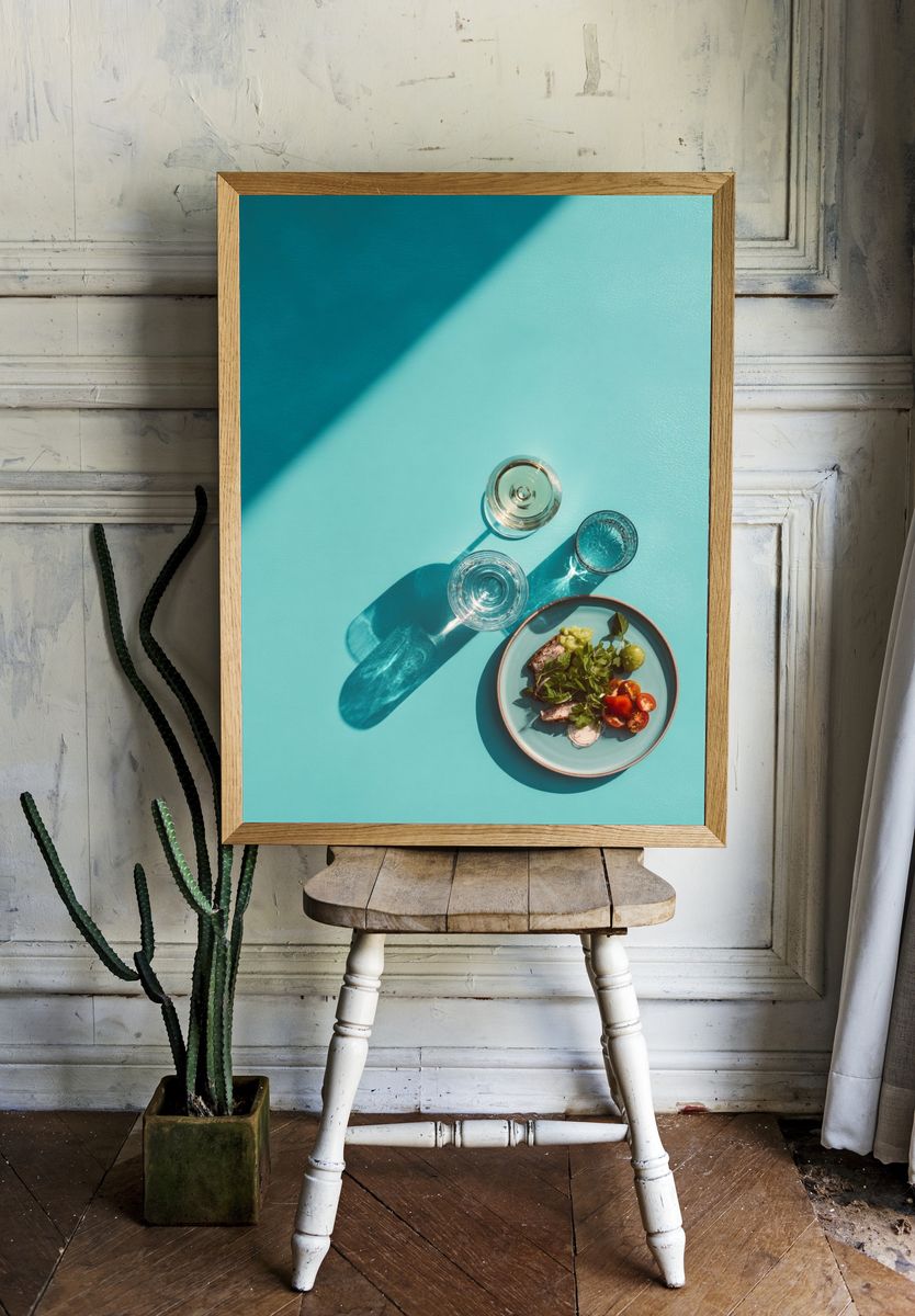 Turquoise Tabletop Still Life Poster. room preview