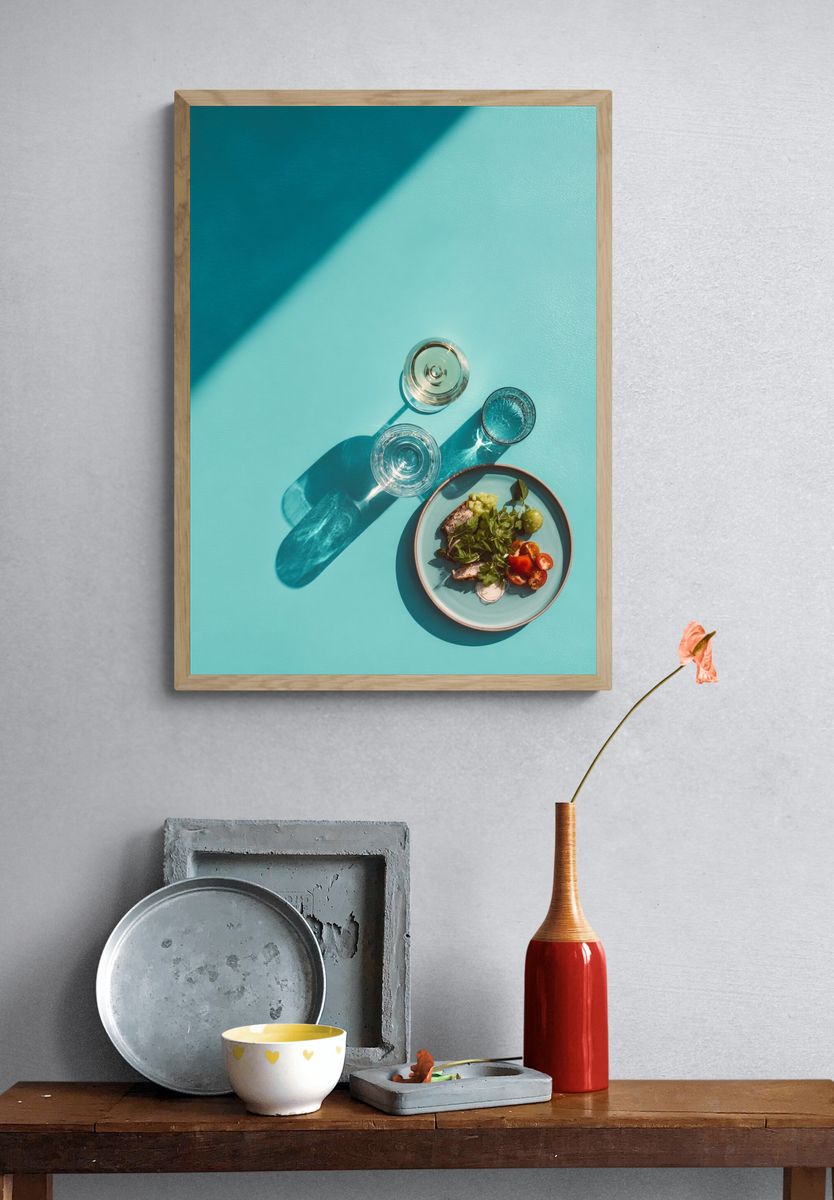 Turquoise Tabletop Still Life Poster. — room view 3