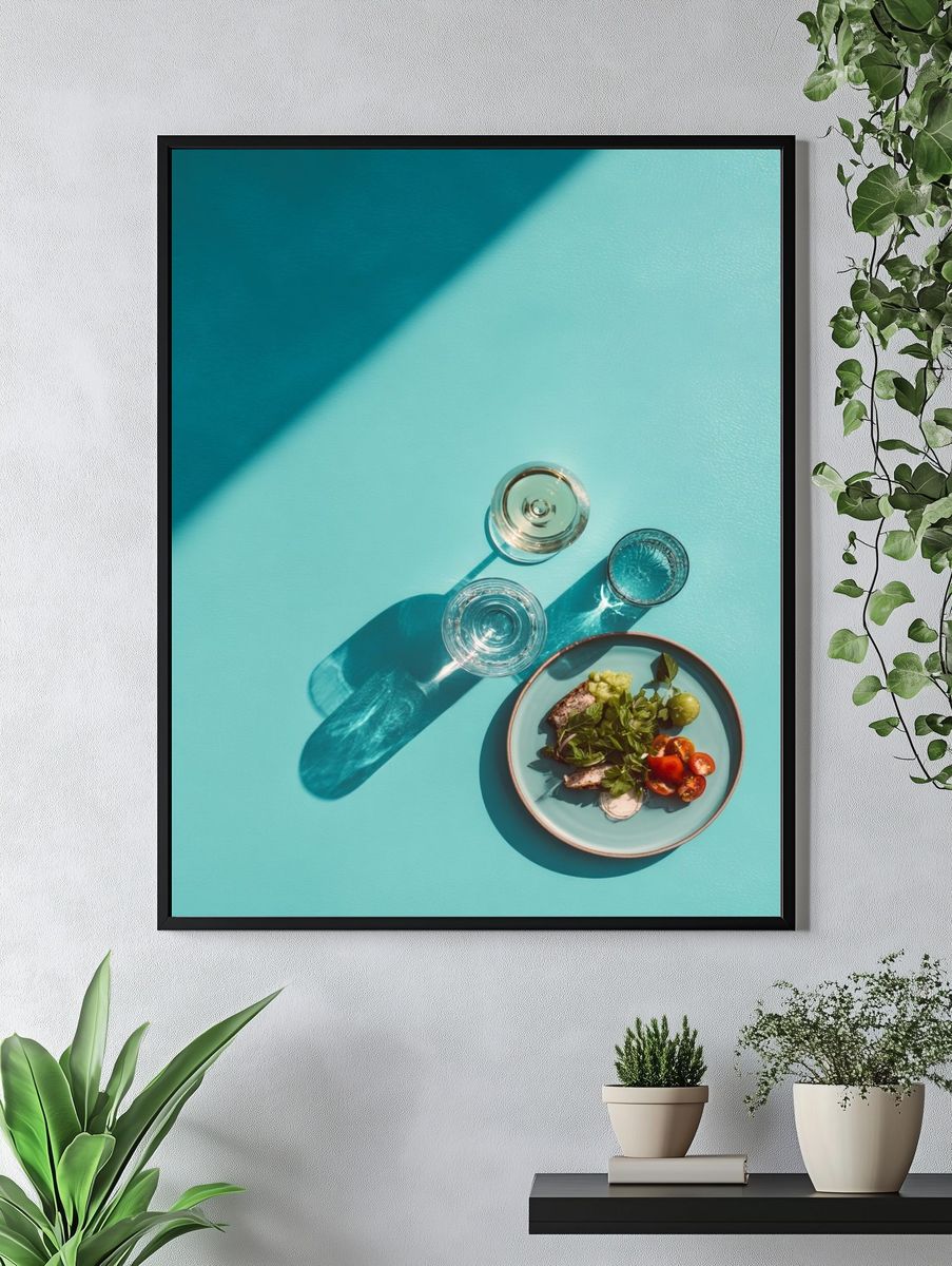 Turquoise Tabletop Still Life Poster. — room view 4