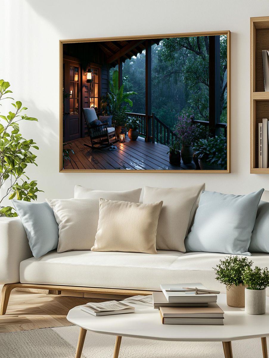 Rainy Jungle Porch Photography Poster. — room view 2