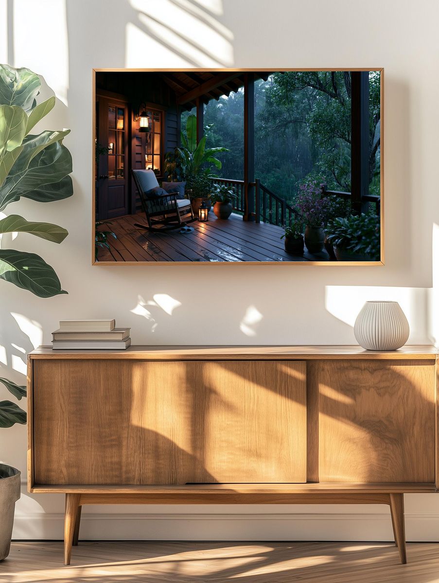 Rainy Jungle Porch Photography Poster. — room view 3