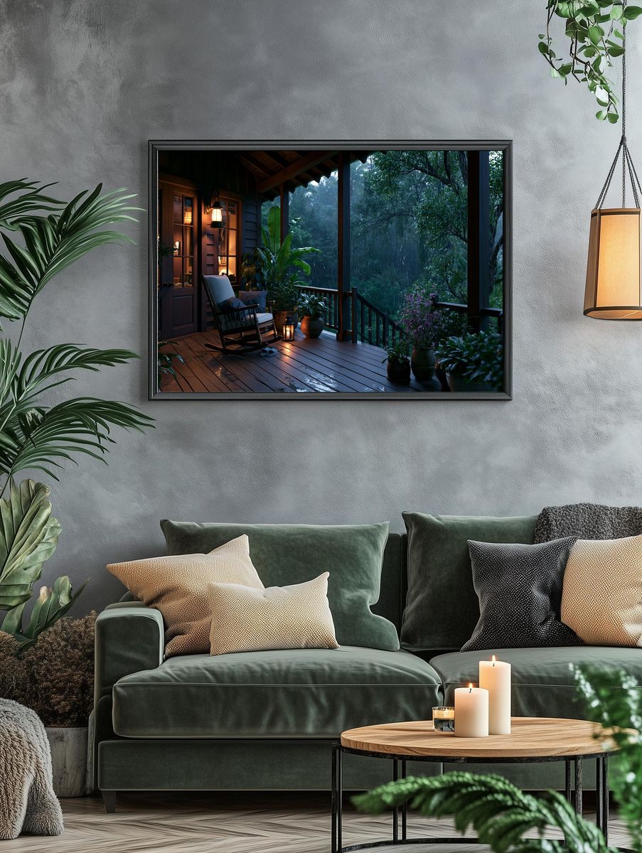 Rainy Jungle Porch Photography Poster. — room view 4