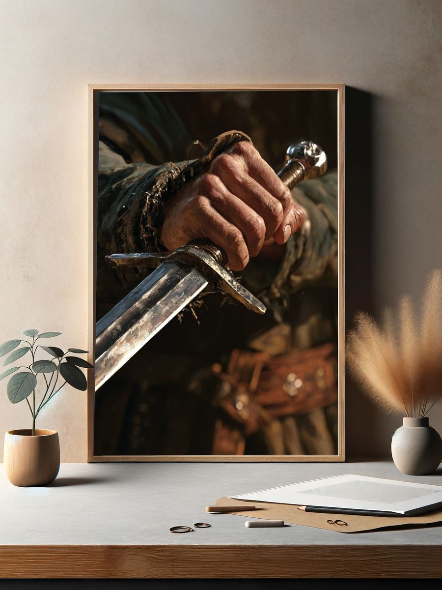 Knight Sword Grip Photography Poster. — room view 2
