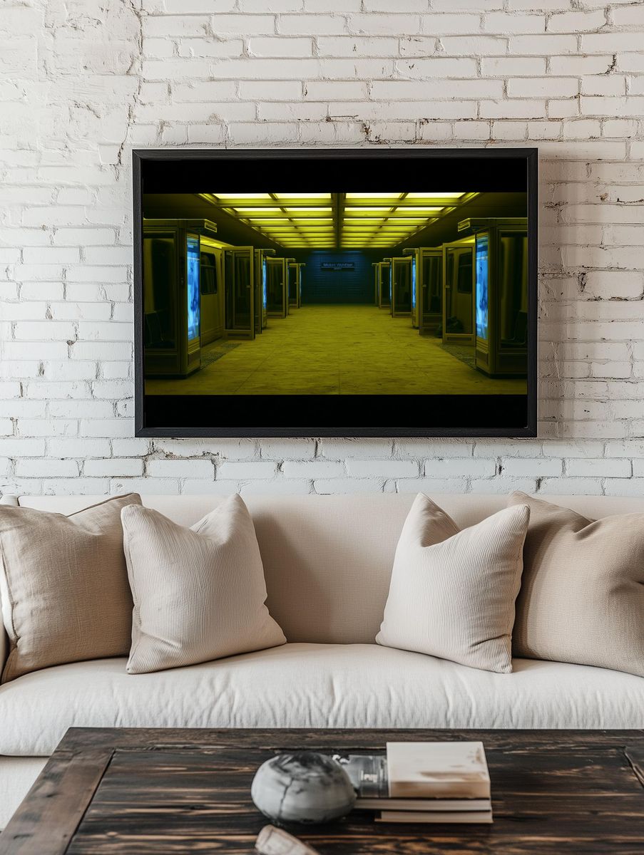 Neon Subway Corridor Photography Poster. — room view 1