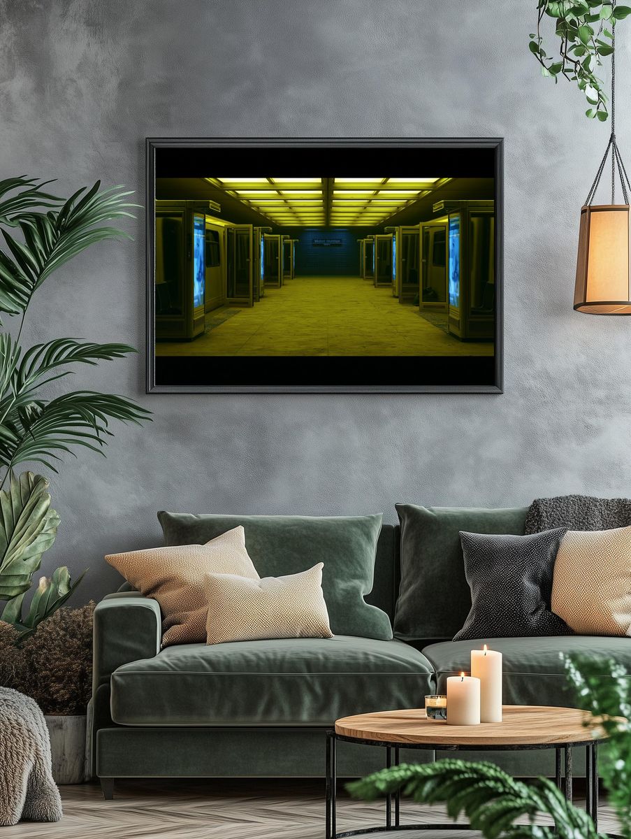 Neon Subway Corridor Photography Poster. — room view 4