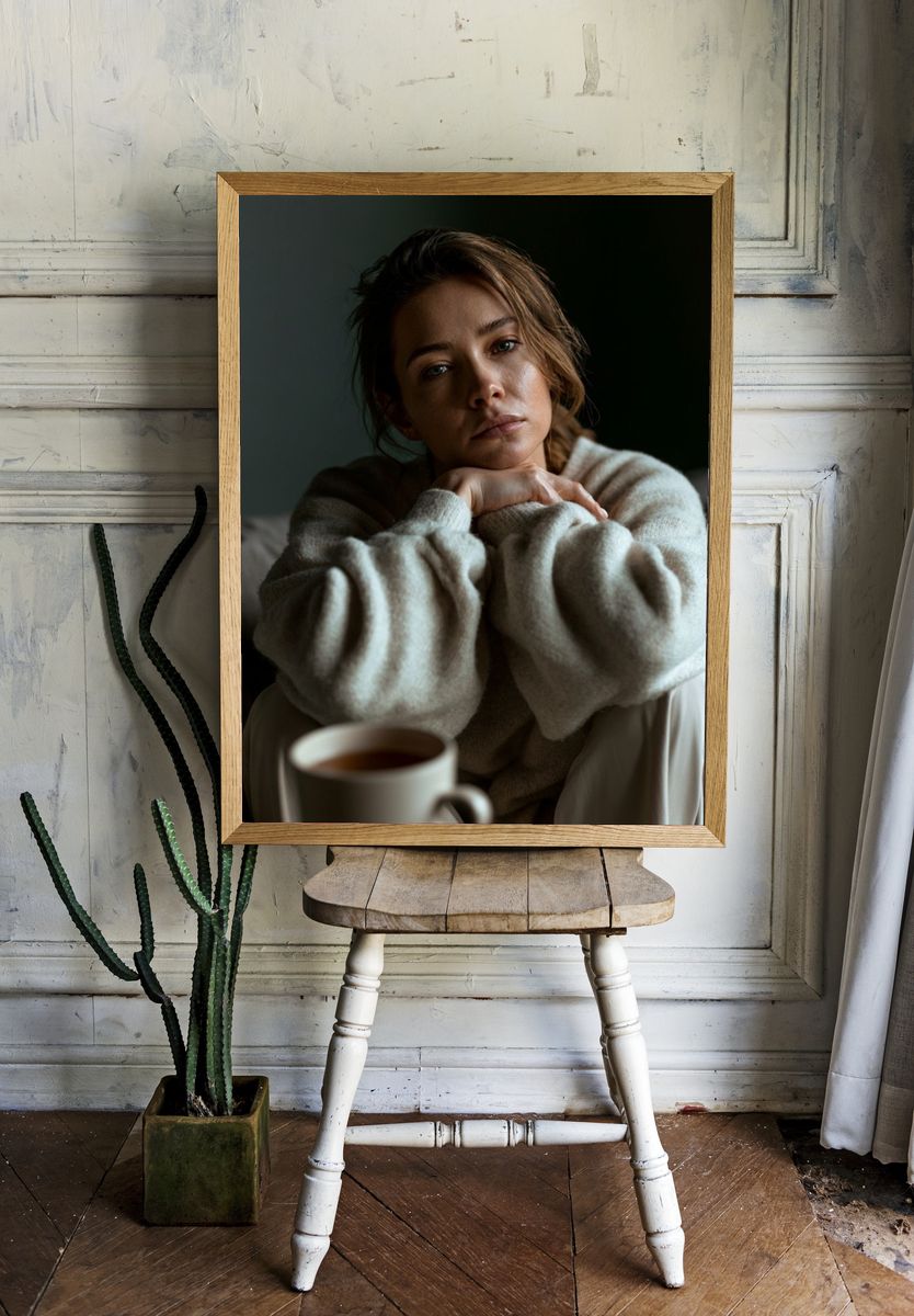 Contemplative Woman Portrait Print. — room view 1