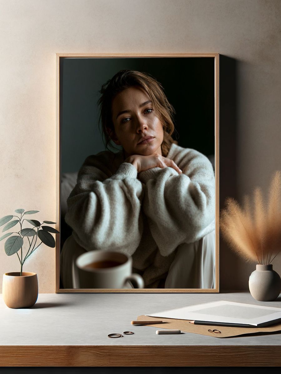 Contemplative Woman Portrait Print. — room view 2