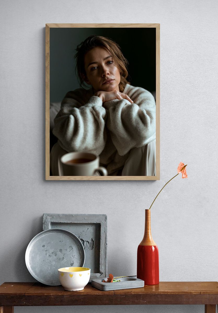 Contemplative Woman Portrait Print. — room view 3
