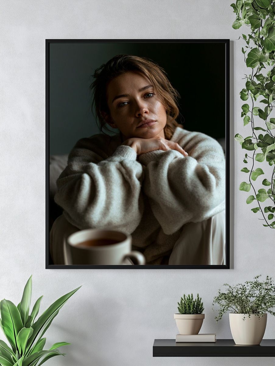 Contemplative Woman Portrait Print. — room view 4