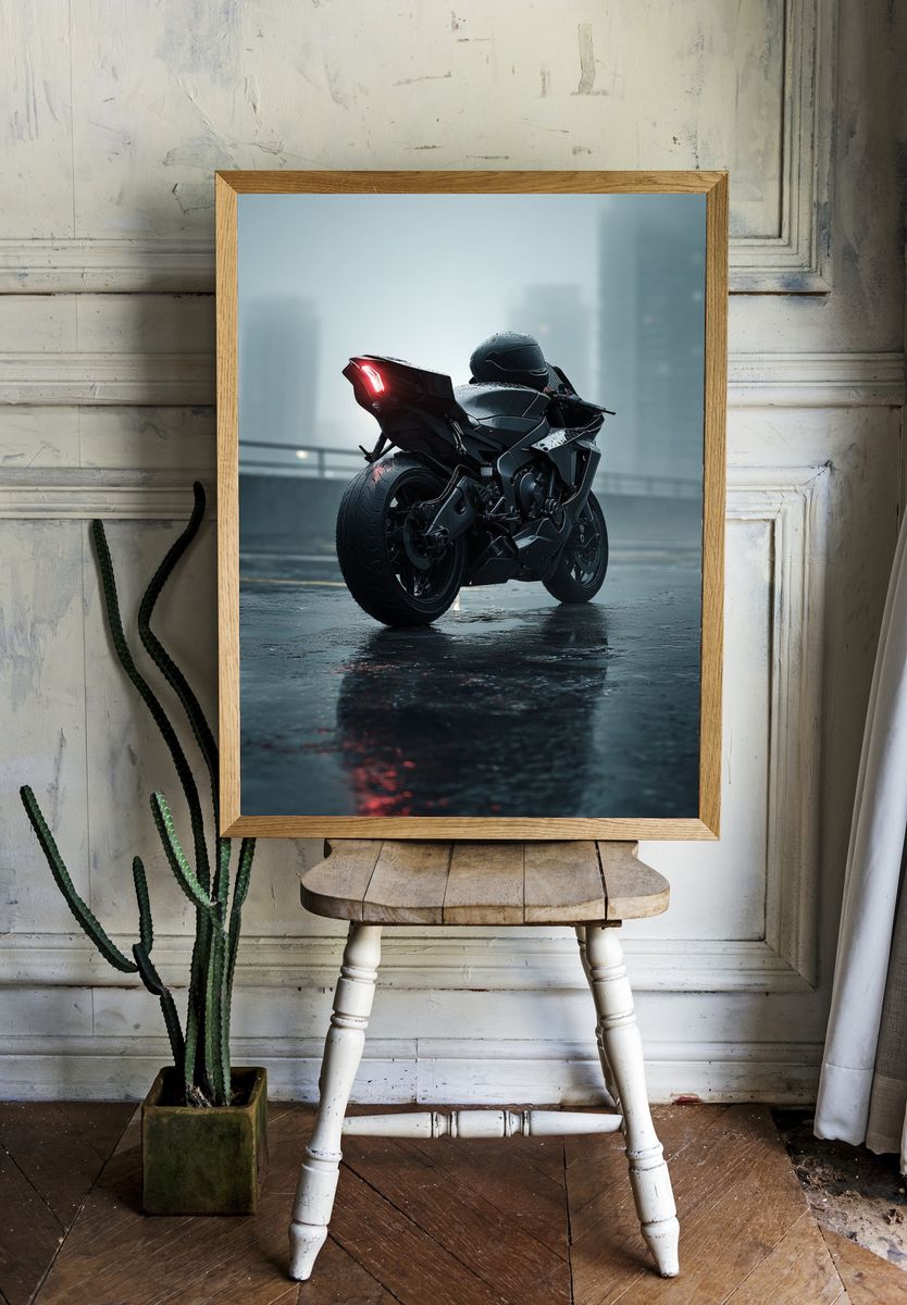 Rainy Sport Bike Photography Poster. — room view 1